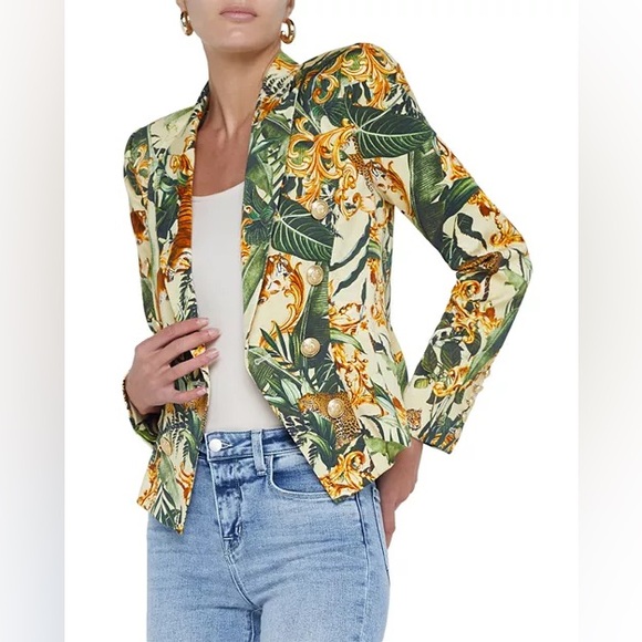 L'AGENCE Green and Cream Tropical Blazer - Picture 5 of 15